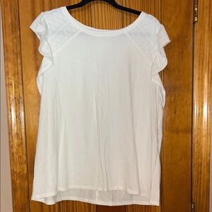 LOFT White Eyelet Ruffle Sleeve Blouse